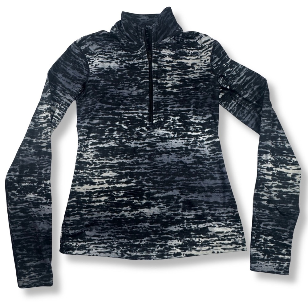 Nike Pro Dri-FIT Half Zip Top Abstract Print Workout Women Black White S 856409